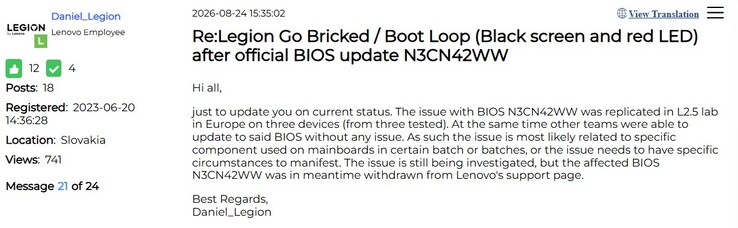 Neue Infos zu den BIOS-Problemen des Legion Go