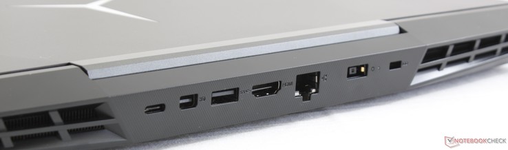 Rückseite: USB 3.1 Typ-C, mini-DisplayPort, USB 3.1 Typ-A, HDMI 2.0, Gigabit RJ-45, Netzteil, Kensington Lock