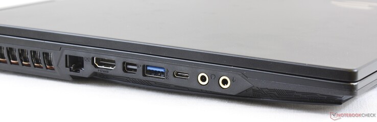 Links: Gigabit RJ-45, HDMI 2.0, Mini-DisplayPort 1.2, USB 3.1 Gen. 2, USB 3.1 Gen.2 Typ-C, 3,5-mm-Kopfhörerausgang, 3,5-mm-SPDIF (ESS Sabre HiFi)