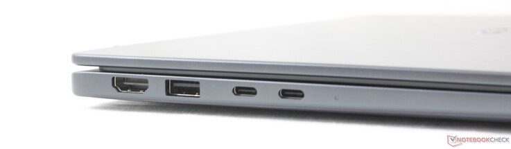 Links: HDMI 2.1, USB-A 3.2 Gen. 1 (5 Gbit/s), 2x USB-A 4.0 mit DisplayPort 2.1 + Power Delivery