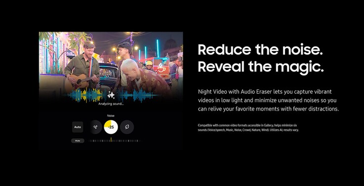 Night Video verbessert die Videoqualität bei Nacht. Der Audio Eraser (Audio Radierer) löscht unerwünschte Audiogeräusche.