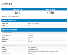 Xiaomi E6 Specs via Geekbench enthüllt