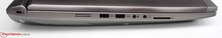 linke Seite: Kensington Lock, 2x USB 3.0 Typ A, Mikrofon, Headset, Kartenleser