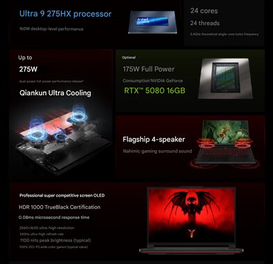 Spezifikationen des Lenovo Legion Y9000P Diablo IV Gaming-Laptops. (Bildquelle: Lenovo via Weibo)