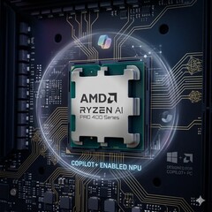AMD Ryzen AI PRO 400 Serie mit AI-generiertem Copilot-Hintergrund.