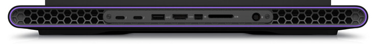 Rückseite: 2x Thunderbolt 4 (Displayport, Power Delivery), USB 3.2 Gen 1 (USB-A), HDMI 2.1, Mini Displayport 1.4, Speicherkartenleser (SD), Netzanschluss
