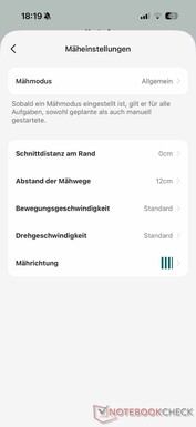 Mäheinstellungen