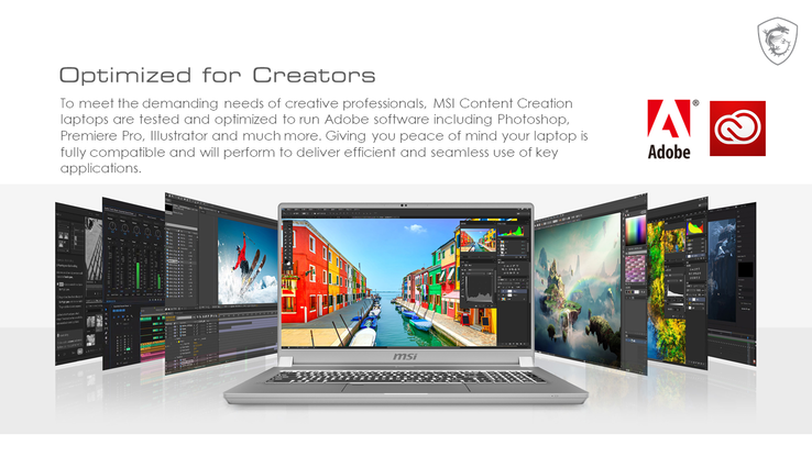 Das MSI Creator 17 wurde für die bestmögliche Leistung mit vielen kreativen Apps getestet. (Quelle: Adobe)