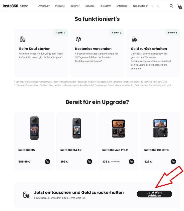 Screenshot Insta360-Webseite