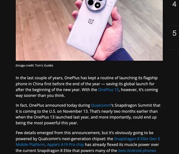 Tom’s Guide hatte kurzzeitig von einem US-Release des OnePlus 15 am 13. November gesprochen (Bildquelle: Tom's Guide)