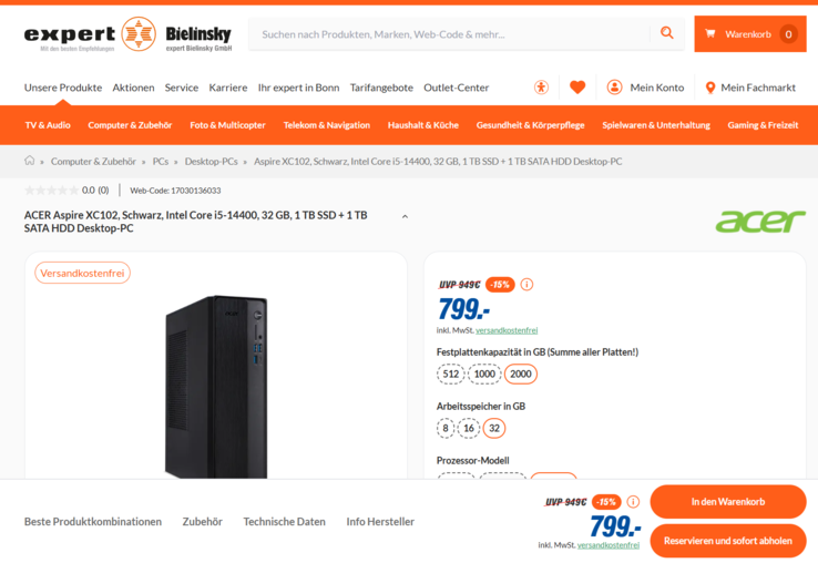 Acer Aspire XC102 (DT.BR6EG.005) für 799 Euro.