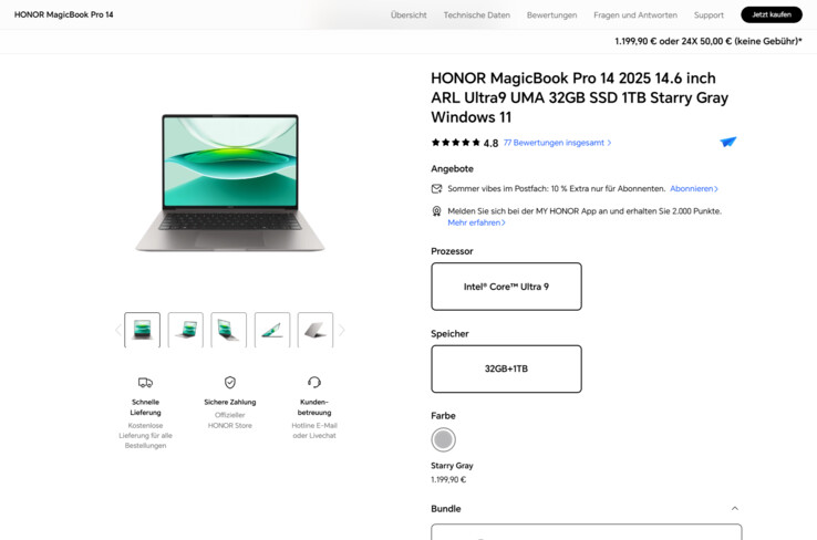 Das Honor MagicBook Pro 14 wäre dank eines Rabattcodes bereits für 1.079,91 Euro zu bekommen.