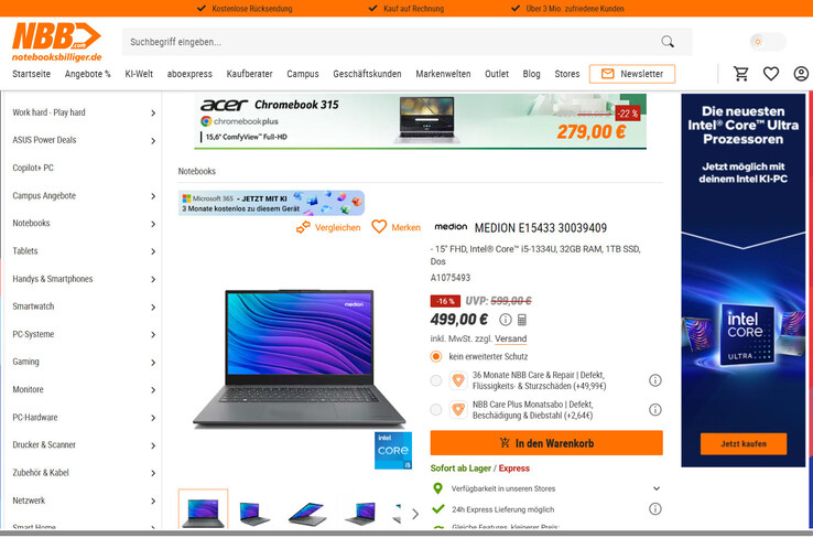 Medion E15433 im Angebot für 499 Euro.