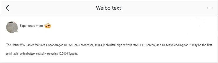 Der Weibo-Leaker nennt ein 8,4 Zoll großes OLED-Display und einen Akku mit einer Kapazität von rund 10.000mAh