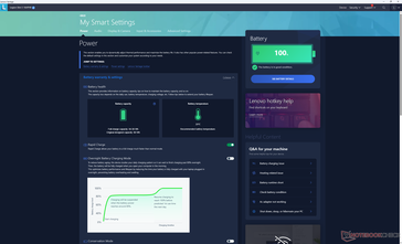 Energie-Menü mit Anzeige von Schnellladung und Akkustand