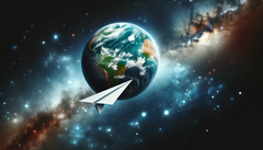 Startet ein Papierflieger von der ISS, übersteht der den Eintritt in die Erdatmosphäre, verglüht aber, bevor er den Boden erreicht. (Bildquelle: DallE3)