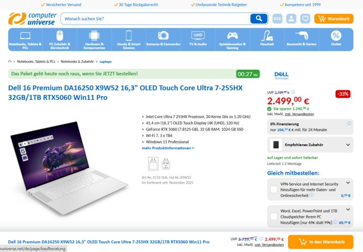 Dell 16 Premium bzw. Dell XPS 16 für 2.499 Euro.