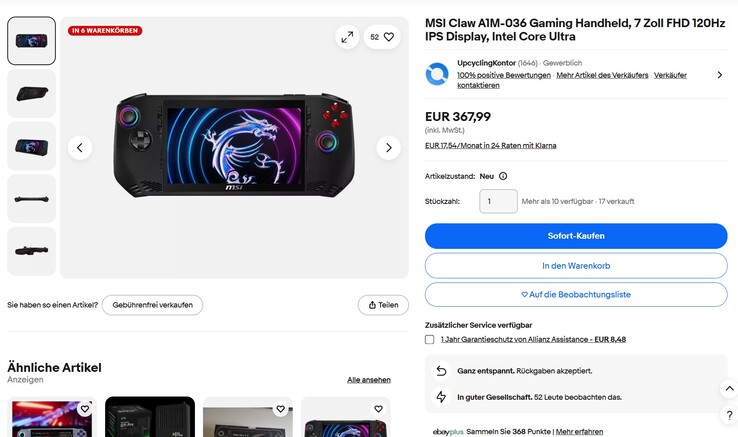 MSI Claw für 367,99 Euro.