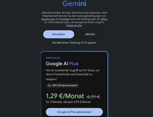 Gemini: Screenshot aus der App zu Google AI Plus 