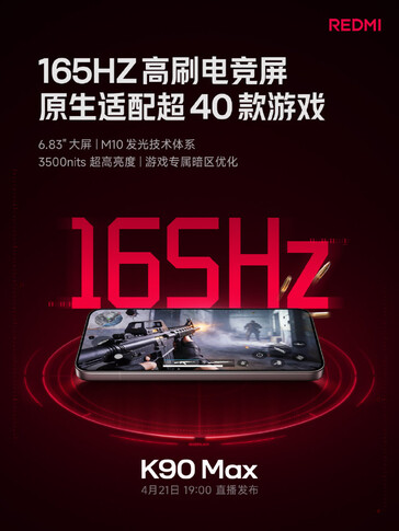 Das Redmi K90 Max wird ein 165Hz schnelles Display bieten