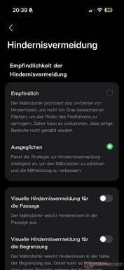 Einstellungen für Hindernisvermeidung