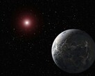 Künstlerische Darstellung eines Planeten und eines roten Sterns