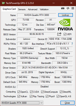 GPU-Z Nvidia Quadro RTX 3000