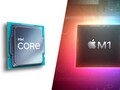 Der Apple M1 zeigt auch im Vergleich zu Intels Desktop-Prozessoren der 11. Generation eine ordentliche Performance. (Bild: Intel / Apple)