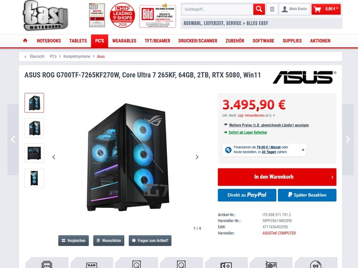 Asus ROG G700TF-7265KF270W für 3.494,90 Euro.