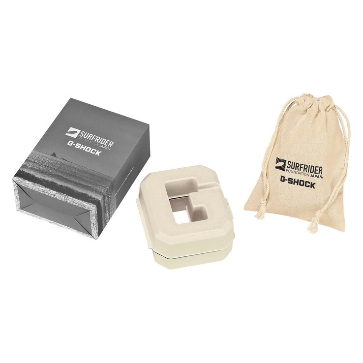 Die GBX100SFJ-1 wird in einer speziellen, umweltfreundlichen Verpackung geliefert, inklusive eines maßgeschneiderten Beutels der Surfrider Foundation Japan