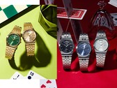 Werbebild der Casio MTP-B146-Kollektion mit silber- und goldfarbenen Edelstahluhren sowie schwarzen, hellblauen, grünen und champagnerfarbenen Zifferblättern