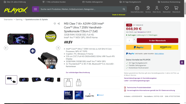 MSI Claw 7 AI+ A2VM-028 für 668,99 Euro.