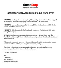 Screenshot der satirischen Erklärung von GameStop auf X (Bildquelle: GameStop X)