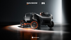 Der Navimow H5 Pro fährt mit einem speziellen Arm für den Randschnitt vor.