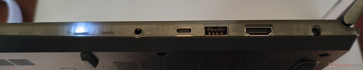 rechte Seite: Line-Out/In, USB-C 3.1 (DP 1.4a, PD), USB-A 3.1, HDMI 2.1, DC-In