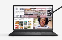 Samsung bietet eine optionale Tastaturhülle für das Galaxy Tab S8 Ultra an, der S Pen wird mitgeliefert. (Bild: Evan Blass)