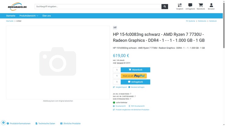 HP 15-fc0083ng (CA8T0EA) für 619 Euro.