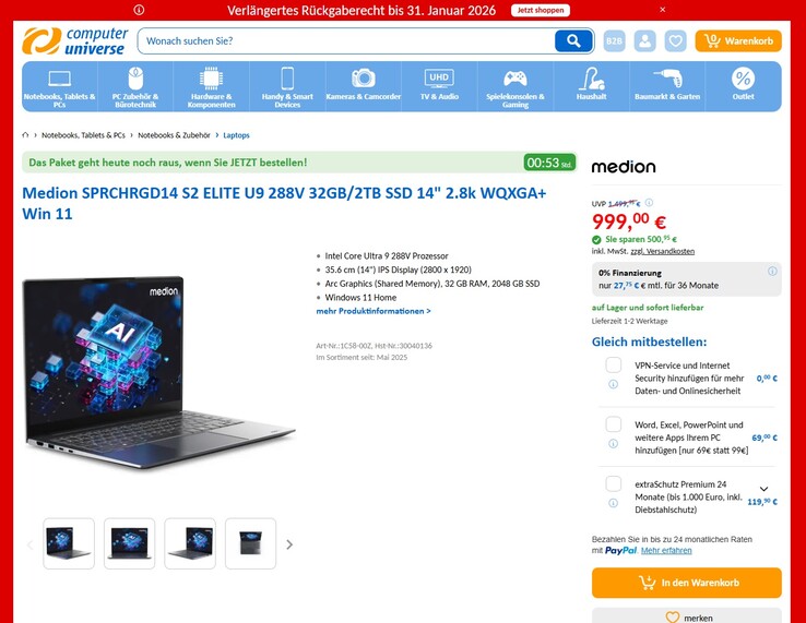 Medion SPRCHRGD 14 S2 für 999 Euro.