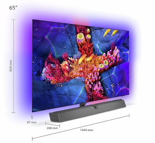 Die Abmessungen des 65 Zoll OLED 937 (Bild: Philips)