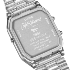 Casio AQ-230ECK-3A: Gehäuseboden mit einem Fuchs-Logo und dem Café Kitsuné-Branding.