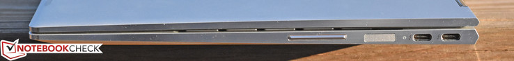 Rechts: Lautstärkewippe, Fingerabdruck-Sensor, 2x USB Typ-C/Thunderbolt/Ladeanschluss