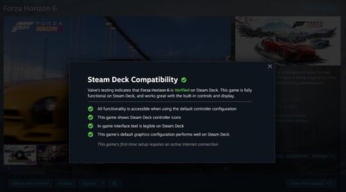 Forza Horizon 6 Steam Deck-Verifizierung