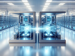 Wie sich eine KI zwei verschränkte Quantencomputer vorstellt. (Bildquelle: DallE 3)