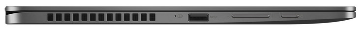 Linke Seite: USB 3.1 Gen 1 (Typ A), Lautstärkewippe, Einschaltknopf