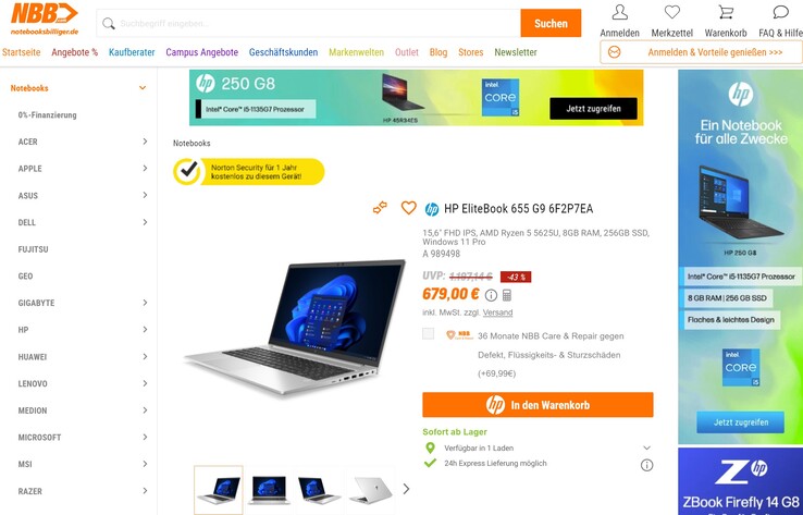 HP EliteBook 655 G9 AMD für 679 Euro