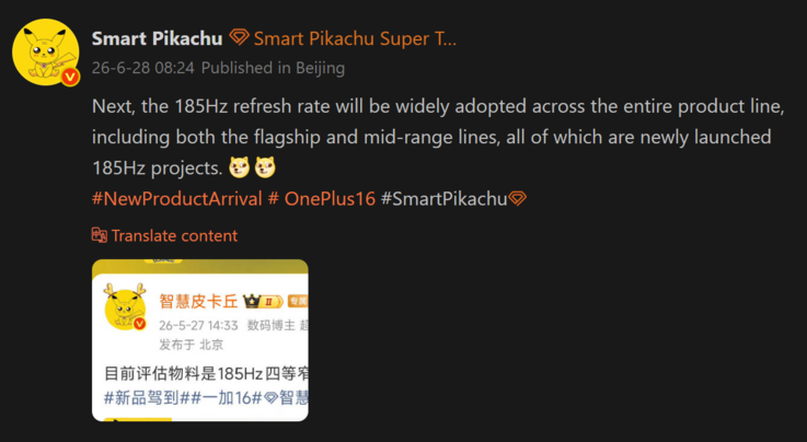 Smart Pikachus Leak zum 185Hz-Display der OnePlus-16-Serie