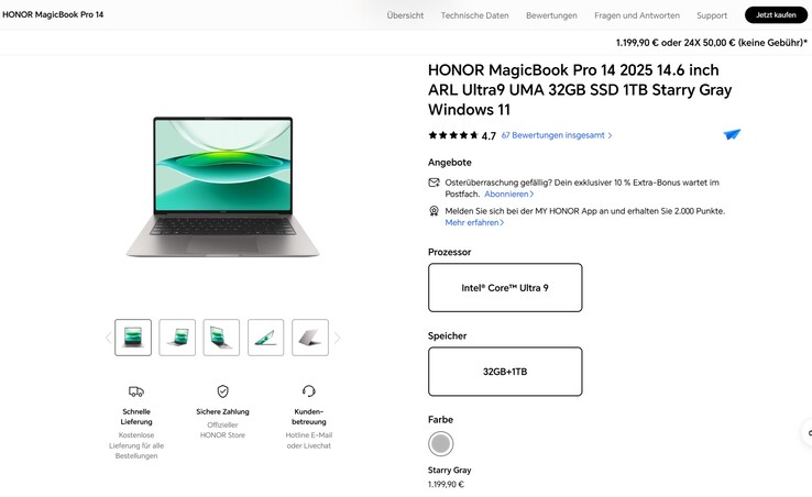 Honor MagicBook Pro 14 (2025) für 1.199,90 Euro.