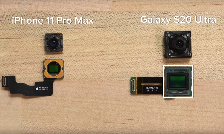 Geradezu winzig ist die Hauptkamera des iPhone 11 Pro Max im Vergleich mit der des Galaxy S20 Ultra.