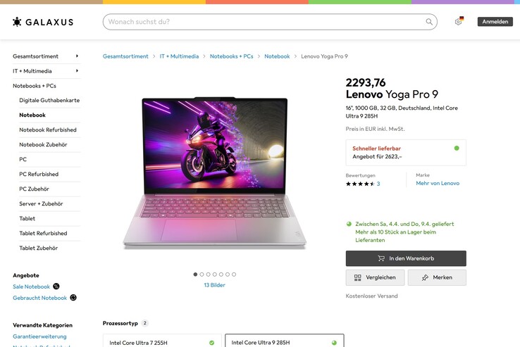 Lenovo Yoga Pro 9 16IAH10 (83L00024GE) für 2.293,75 Euro.