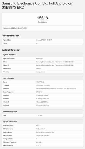 Ein vermeintlicher Exynos 2700 Test im Geekbench OpenCL-Test.
